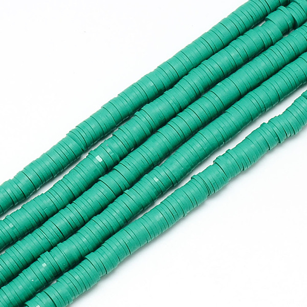 

PandaHall Handmade Polymer Clay Bead Strands, Heishi Beads, Disc/Flat Round, Light Sea Green, 4x0.5~1mm, Hole: 1.5mm, about...