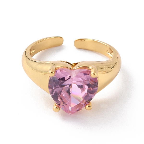 

PandaHall Heart Pink Cubic Zirconia Cuff Ring for Valentine's Day, Adjustable Open Ring, Cadmium Free & Lead Free, Real 18K Gold Plated, US...