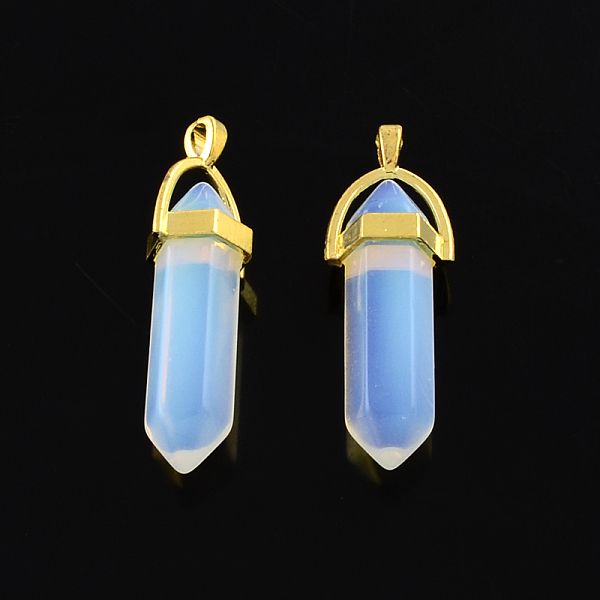 

PandaHall Opalite Pendants, with Alloy Findings, Golden, 40~42x13.5x10mm, Hole: 2mm Opalite Others