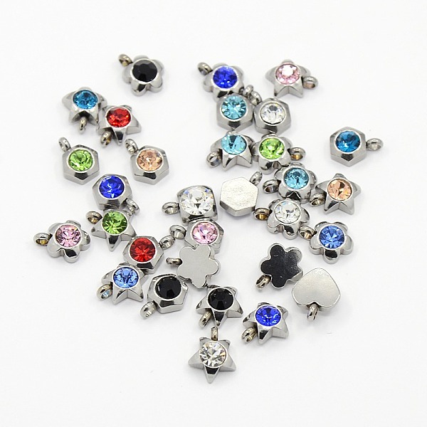 

PandaHall 201 Stainless Steel Rhinestone Charm Pendants, Grade A, Faceted, Mixed, Mixed Color, 9x6~8x3~4mm, Hole: 1mm Stainless..., Multicolor