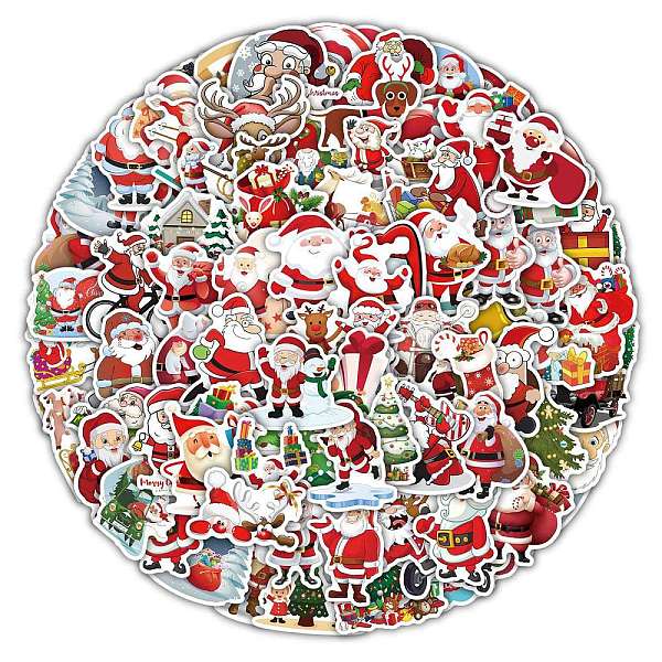 PandaHall 100Pcs Christmas Santa Claus PVC Self Adhesive Stickers, Waterproof Decals for Water Bottle, Helmet, Luggage, Mixed Shapes...