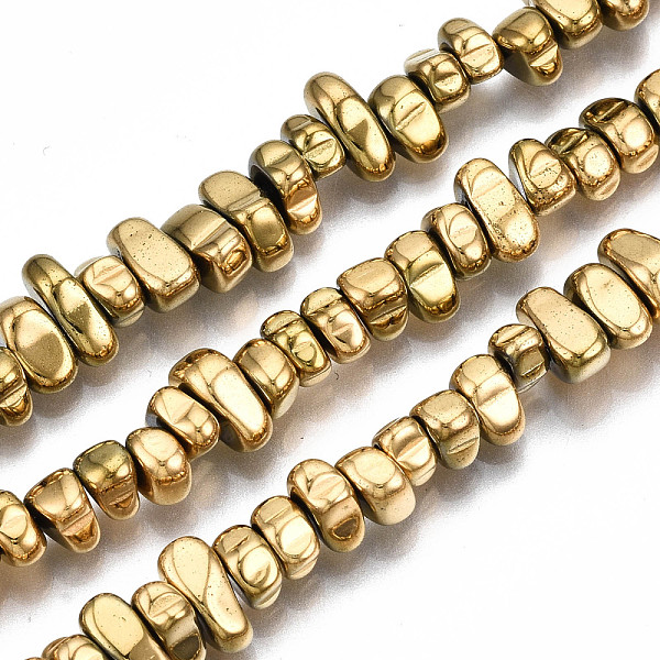 

PandaHall Electroplate Non-magnetic Synthetic Hematite Beads Strands, Nuggets, Real 18K Gold Plated, 5.5~10.5x4~6x3~4.5mm, Hole: 0.8mm...