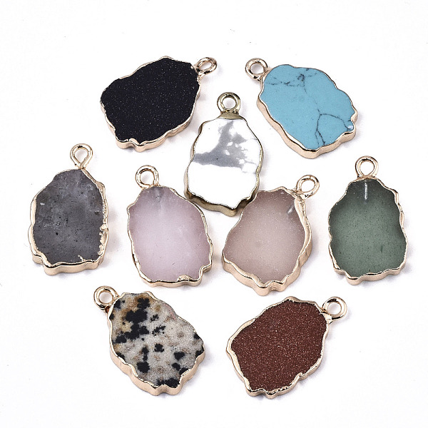 

PandaHall Natural & Synthetic Mixed Gemstone Pendants, with Light Gold Plated Edge and Iron Loop, Nuggets, 19~21x12x3mm, Hole: 1.6mm Mixed...
