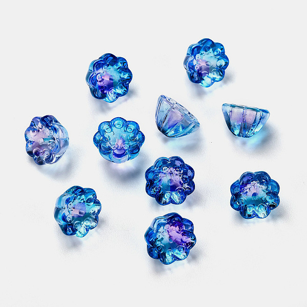 

PandaHall Transparent Glass Beads, Lotus Pod, Blue, 10.5x6.5mm, Hole: 1.4mm Glass Flower Blue
