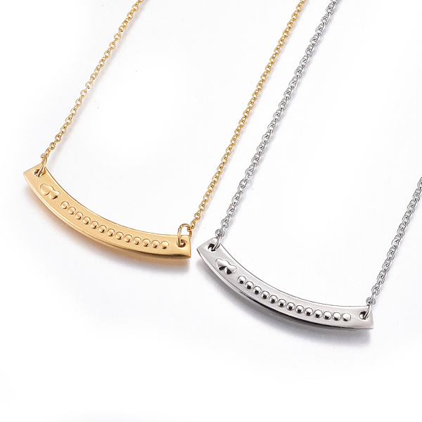 

PandaHall 304 Stainless Steel Pendant Necklaces, with Cable Chains, Curved Rectangle, Mixed Color, 19.29 inch(49cm), Pendant: 8x40x2.5mm 304...