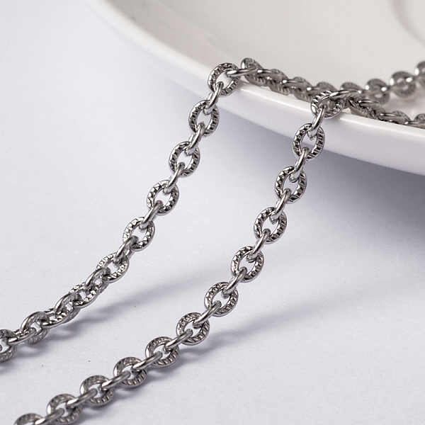 

PandaHall 304 Stainless Steel Textured Cable Chains, Unwelded, with Spool, Stainless Steel Color, 4x3x0.8mm, about 32.8 Feet(10m)/roll 304...