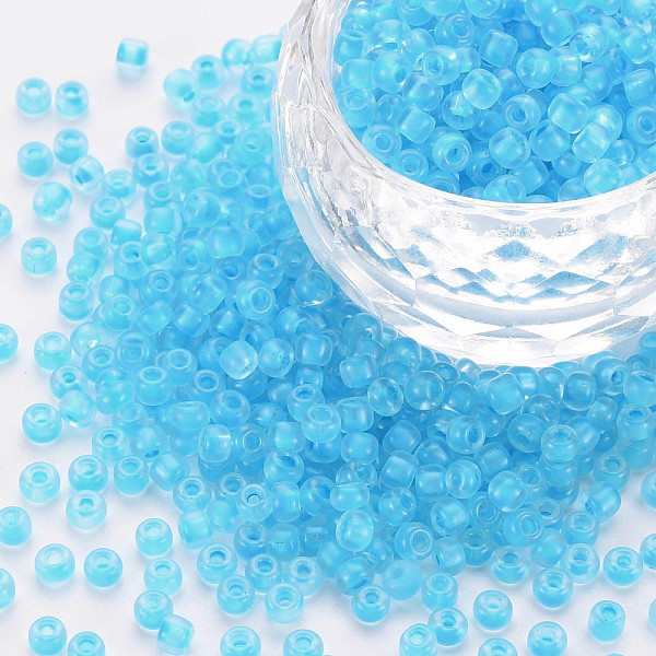 

PandaHall 8/0 Transparent Glass Seed Beads, Round Hole, Frosted Inside Colours, Round, Deep Sky Blue, 3~4x2~3mm, Hole: 0.8mm, about...