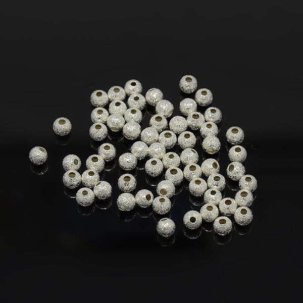 

PandaHall 4mm Silver Color Plated Brass Round Textured Beads, hole: 1mm Brass Round