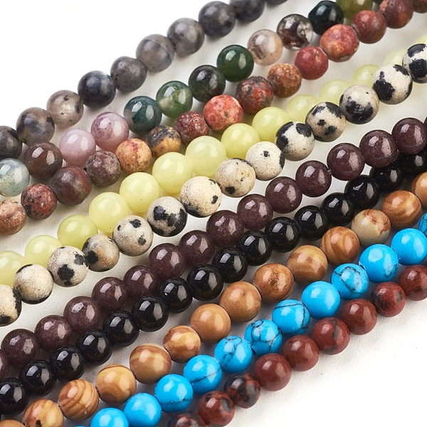 

PandaHall Round Gemstone Beads Mix, Assorted Colors, about 4mm in diameter, hole: 0.8mm, about 95pcs/strand, 16 inch Mixed Stone Round..., Multicolor