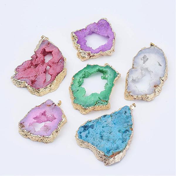

PandaHall Natural Geode Agate Big Pendants, Dyed, with Brass Findings, Golden, Nuggets, Mixed Color, 56~82x42~67x9~10mm, Hole: 5x8mm Natural..., Multicolor