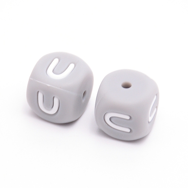 

PandaHall Silicone Beads, Cube with Letter.U, Gray, 12x12x12mm, Hole: 2mm Silicone Cube Gray