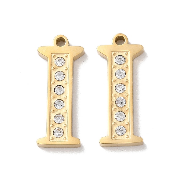 

PandaHall Real 14K Gold Plated 304 Stainless Steel Pendants, with Rhinestone, Letter I, 18x7.5x2mm, Hole: 1.2mm Stainless Steel+Rhinestone..., Clear