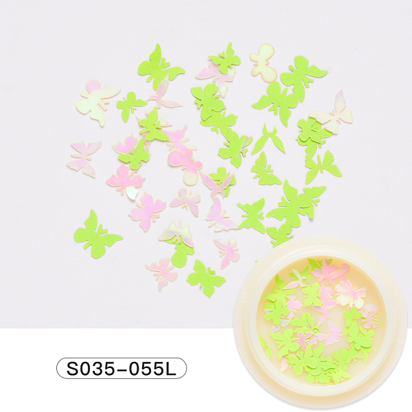 

PandaHall Paper Cabochons, Fashion Nail Art Decorations, Butterfly, Lawn Green, 3~5x5~7x0.1mm, 50pcs/box Paper Butterfly Green