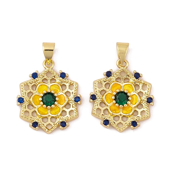 

PandaHall Brass Micro Pave Cubic Zirconia Pendants, with Glass and Enamel, Real 18K Gold Plated, Flower Charms, Gold, 26.5x18x4mm, Hole...