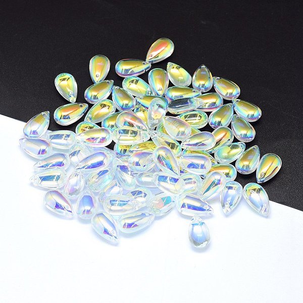 

PandaHall Transparent Glass Charms, teardrop, AB Color, Clear AB, 14x8x5mm, Hole: 1.2mm Glass Teardrop White