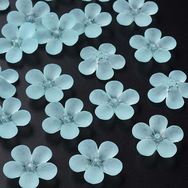 

PandaHall Transparent Acrylic Beads, Frosted, Flower, Cyan, 22x23x6.5mm, Hole: 1.6mm, about 378pcs/500g Acrylic Flower Cyan