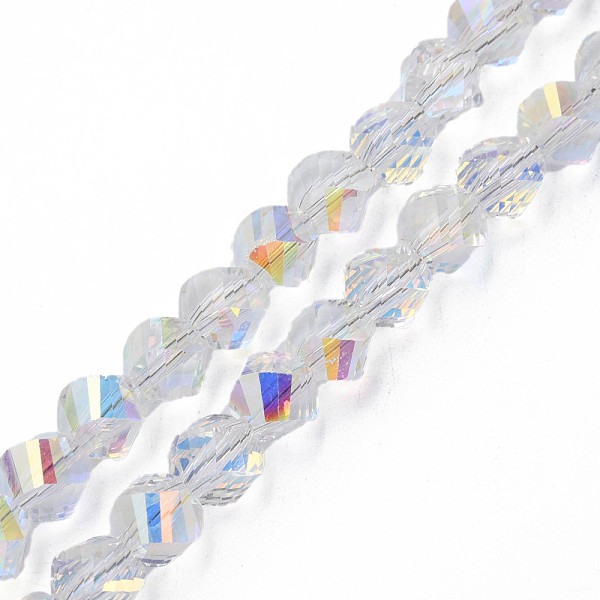 

PandaHall Electroplate Transparent Glass Beads Strands, Faceted, Nuggets, Clear AB, 8x7mm, Hole: 1.4mm, about 72pcs/strand, 20.08 inch(51cm)..., White