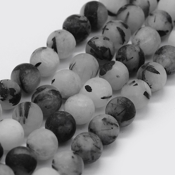 

PandaHall Natural Black Rutilated Quartz Beads Strands, Frosted, Round, 6mm, Hole: 0.8mm, about 61pcs/strand, 15.3 inch(39cm) Rutilated...