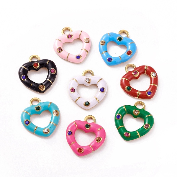 

PandaHall 304 Stainless Steel Rhinestone Pendants, with Enamel, Golden, Heart Charm, Mixed Color, 15x13x2.5mm, Hole: 2mm Stainless..., Multicolor