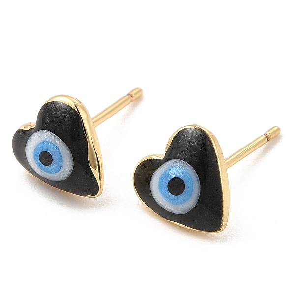 

PandaHall Enamel Heart with Evil Eye Stud Earrings, Real 18K Gold Plated Brass Jewelry for Women, Black, 8x8mm, Pin: 0.7mm Brass Evil Eye...