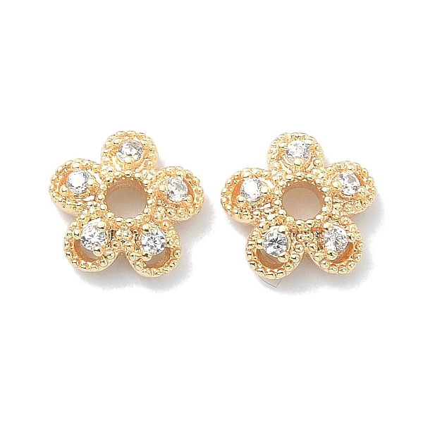 

PandaHall Brass Micro Pave Cubic Zirconia Bead Cap, Flower, Real 18K Gold Plated, 7.5x2.5mm, Hole: 1.8mm Brass+Cubic Zirconia Clear