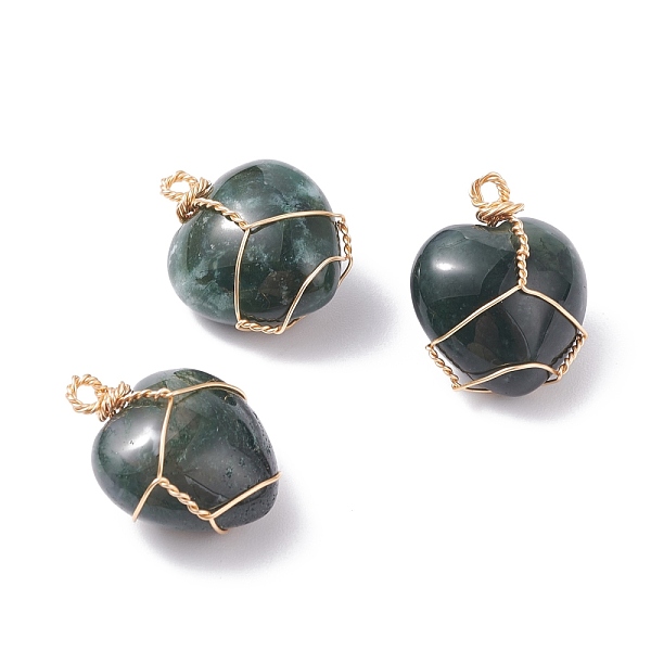 

PandaHall Natural Moss Agate Pendants, with Real 18K Gold Plated Eco-Friendly Copper Wire, Heart, 25x20x14~15mm, Hole: 2~2.2mm Moss Agate...