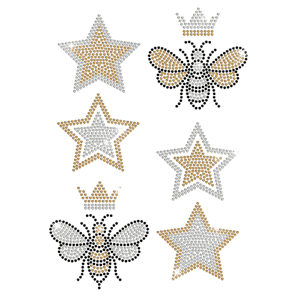 

PandaHall MAYJOYDIY 6 Styles Bee Stars Rhinestone Iron on Hotfix Transfer Crown Bee Stars Crystal Rhinestone Bling T-Shirt Transfer Decal..., Multicolor
