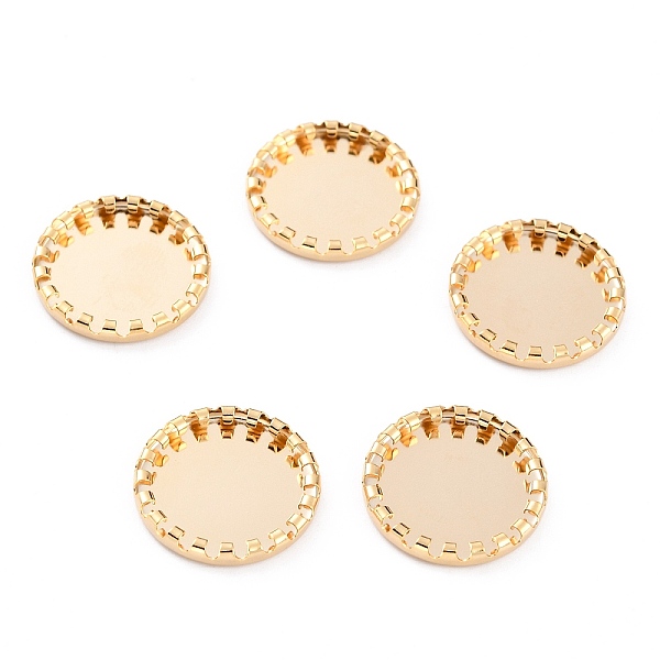

PandaHall 304 Stainless Steel Cabochon Settings, Lace Edge Bezel Cups, Flat Round, Golden, 17x2mm Tray: 14mm 304 Stainless Steel Flat Round