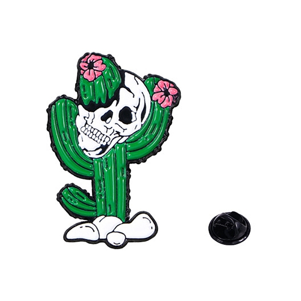 

PandaHall Black Alloy Brooches, Enamel Pins, Skull with Cactus, Green, 30x20mm Alloy+Enamel Skull Green
