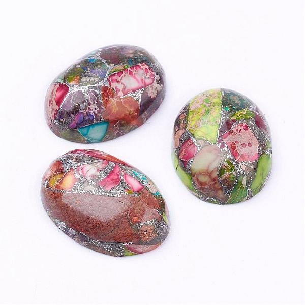 

PandaHall Synthetic Regalite/Imperial Jasper/Sea Sediment Jasper Cabochons, Dyed, Oval, Colorful, 24.5~25x18x7~8mm Imperial Jasper Oval