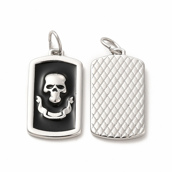 

PandaHall 304 Stainless Steel Pendants, with Enamel and Jump Rings, Rectangle with Skull, Stainless Steel Color, 28.5x16x3mm, Hole: 3.8x6mm..., Black