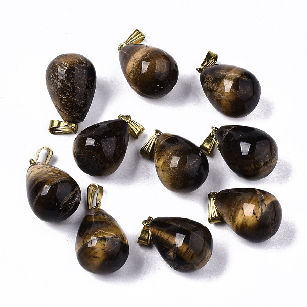 

PandaHall Natural Tiger Eye Pendants, with Golden Plated Brass Snap On Bails, Teardrop, 23~24x15mm, Hole: 7.5x3mm Tiger Eye Teardrop