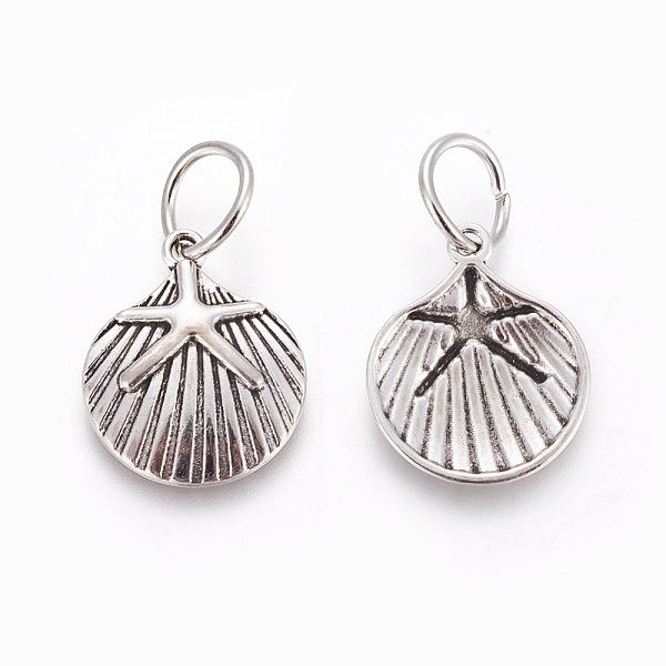 

PandaHall Tibetan Style Alloy Pendants, Shell with Starfish/Sea Stars, Antique Silver, 21.5x18x2.5mm, Hole: 7mm Alloy Shell Shape