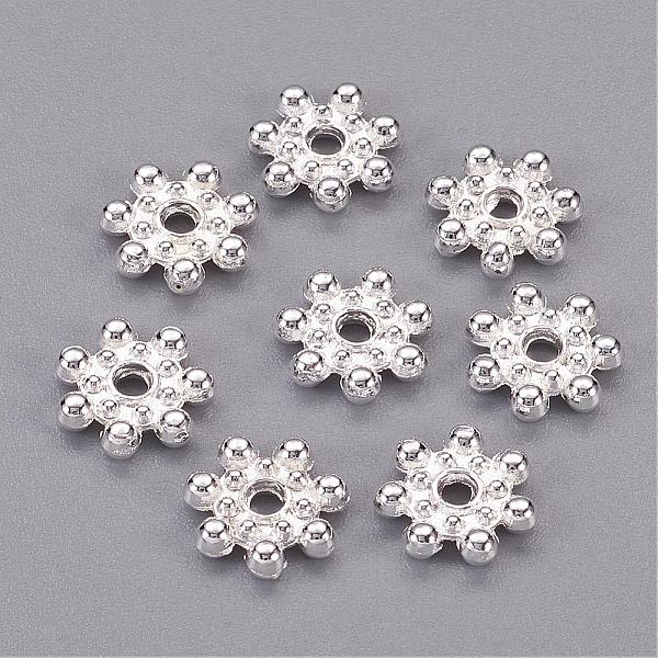 PandaHall Tibetan Style Alloy Spacer Beads, Daisy, Silver Color Plated, 8x2mm, Hole: 1.5mm Alloy Flower Silver