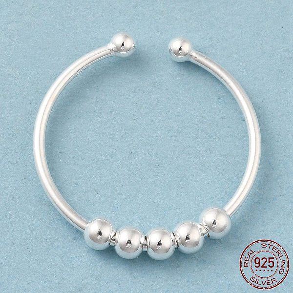 

PandaHall 925 Sterling Silver Open Cuff Rings, Rotating Beaded Ring for Calming Worry, Silver, US Size 9 1/2(19.3mm) Sterling Silver