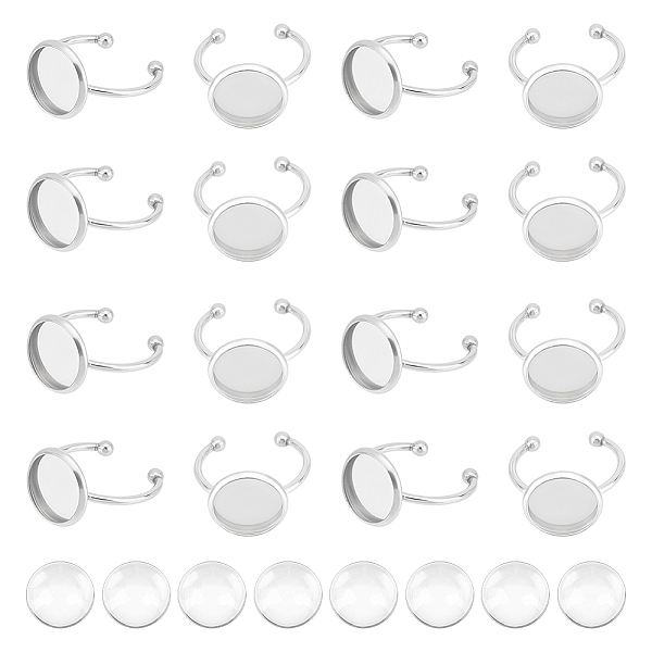 PandaHall Unicraftale DIY Blank Dome Finger Ring Making Kit, Including 304 Stainless Steel Cuff Finger Rings Components, Glass Cabochons...