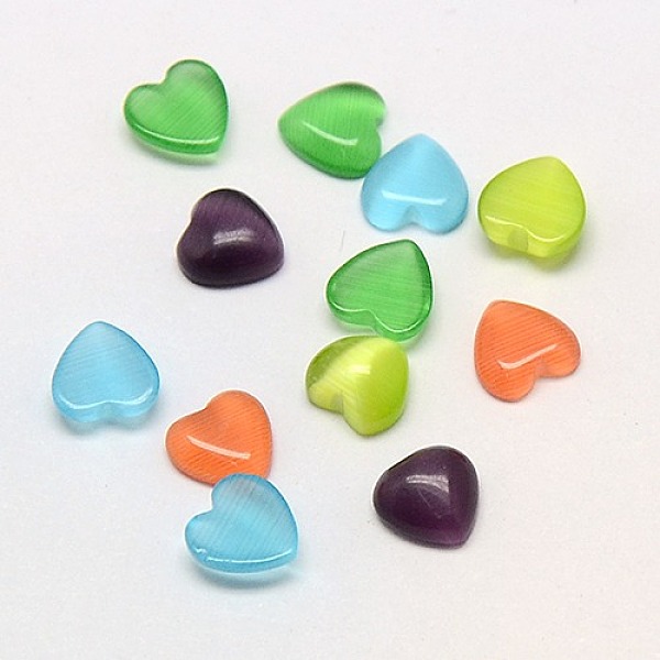 

PandaHall Cat Eye Cabochons, Heart, Mixed Color, 12x12x3mm Glass Heart Multicolor