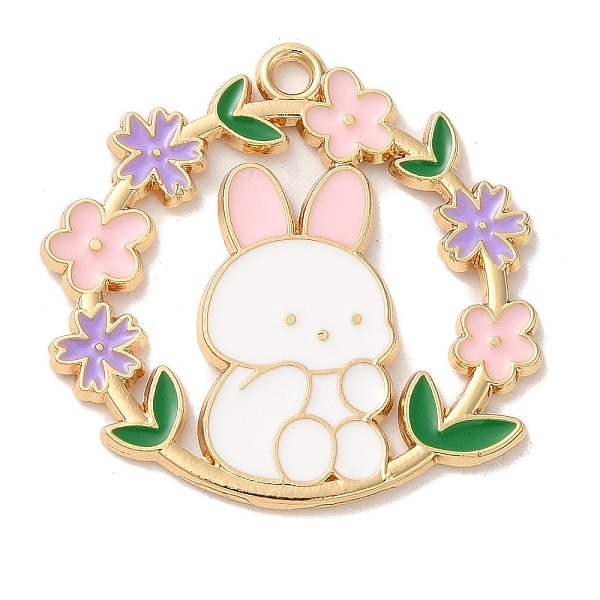 

PandaHall Alloy Enamel Pendants, Golden, Flat Round with Rabbit Charm, White, 29x30x1.5mm, Hole: 2mm Alloy+Enamel Flat Round White