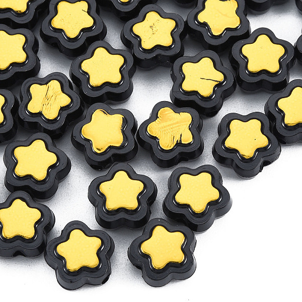 

PandaHall Plating Opaque Acrylic Beads, Metal Enlaced, Star, Black, 9.5x10x5mm, Hole: 1.6mm, about 1850pcs/500g Acrylic Star Black
