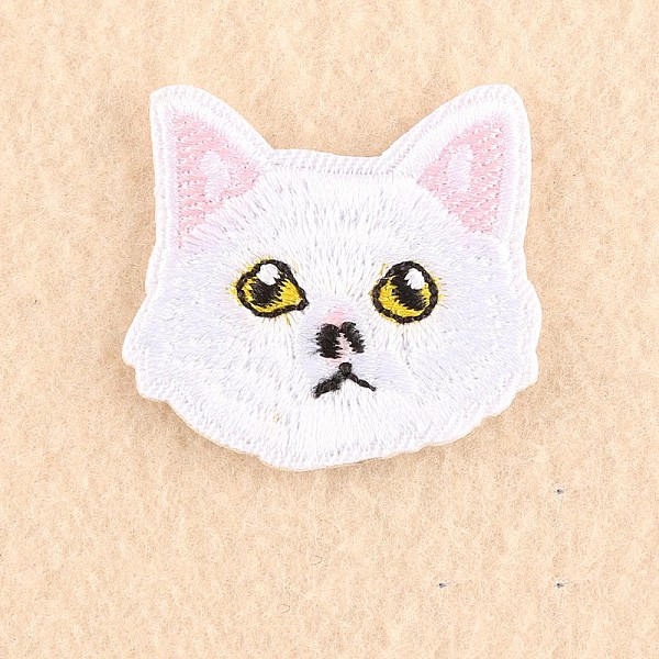 PandaHall Computerized Embroidery Cloth Iron on/Sew on Patches, Costume Accessories, Appliques, Cat, White, 3.7x3.8cm Cloth Cat Shape White
