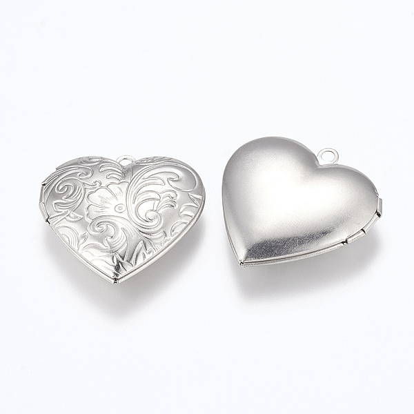 

PandaHall 304 Stainless Steel Locket Pendants, Photo Frame Charms for Necklaces, Heart, Stainless Steel Color, 29x29x7mm, Hole: 2mm, Inner...