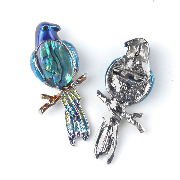 

PandaHall Parrot on the Branch Brooches, Shell with Metal Brooches for Women, Deep Sky Blue, 68x28mm Shell Parrot