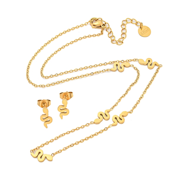 

PandaHall 304 Stainless Steel Snake Stud Earring & Necklace Sets for Women, Golden, Earring: 10.5x5mm, Necklace: 15.94 inch(40.5cm) 304...