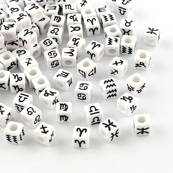 

PandaHall Constellation/Zodiac Sign Opaque Acrylic European Large Hole Beads, Large Hole Cube Beads, Black, 7x7x7mm, Hole: 4mm, about...