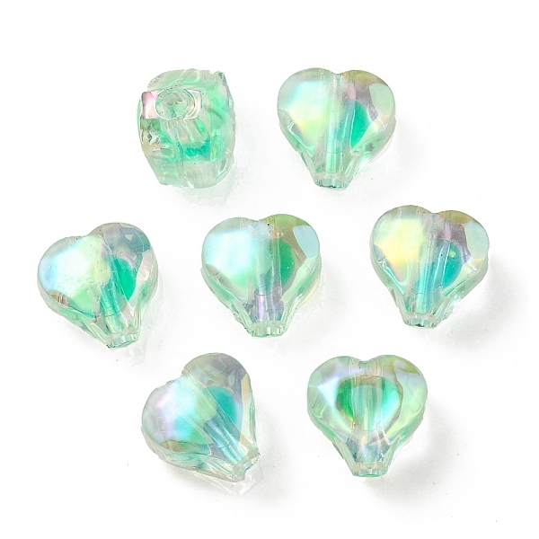 

PandaHall UV Plating Rainbow Iridescent Acrylic Beads, Two Tone Bead in Bead, Heart, Spring Green, 11x11.5x8mm, Hole: 3mm Acrylic Heart