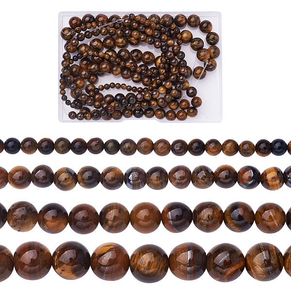 

PandaHall 4 Strands 4 Style Natural Grade AB Tiger Eye Round Beads Strands, 1 strand/style Tiger Eye Round