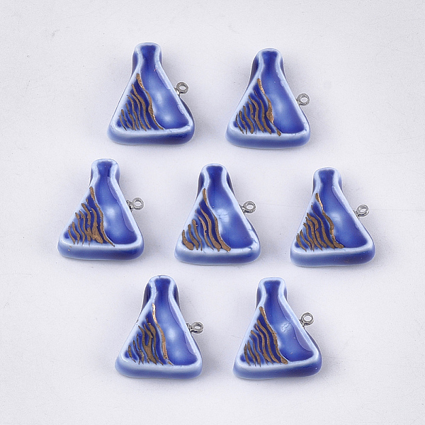 

PandaHall Handmade Porcelain Pendants, Bright Glazed Porcelain, with Brass Findings, Triangle, Platinum, Blue, 23x19x7mm, Hole: 1.5mm...