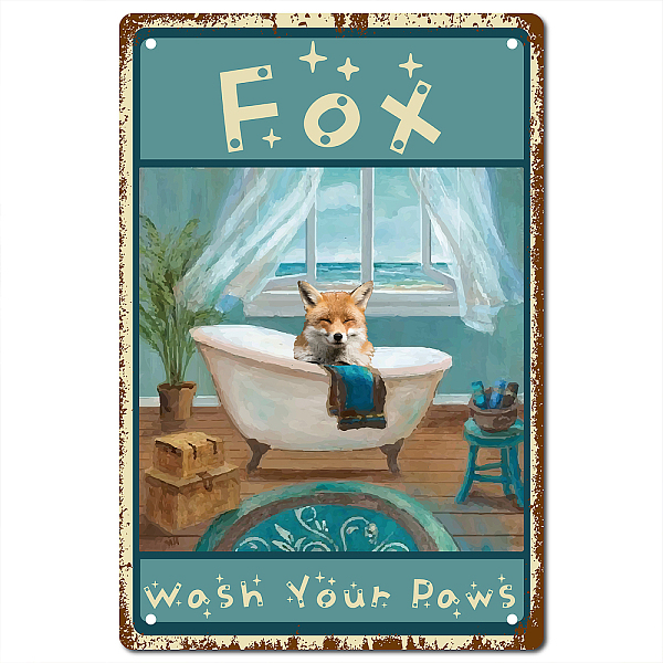 PandaHall CREATCABIN Funny Bathroom Tin Sign Fox Wash Your Paws Signs Vintage Wall Art Decoration Plaque Farmhouse Artwork for Bathroom Home...