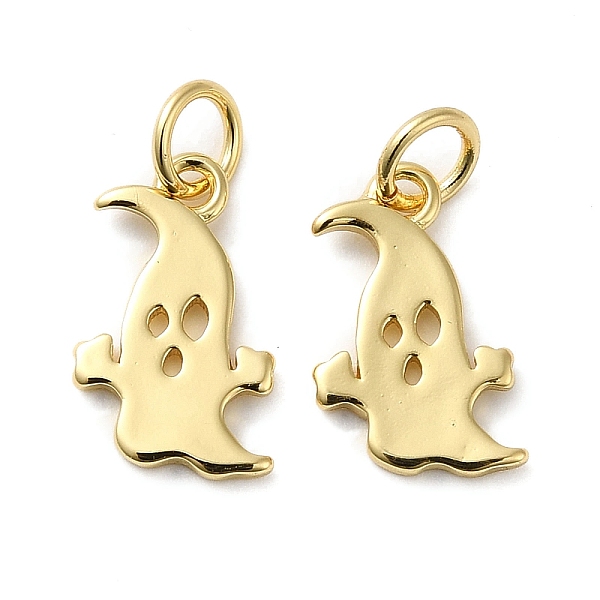 PandaHall Rack Plating Brass Charms, with Jump Ring, Lead Free & Cadmium Free, Long-Lasting Plated, Ghost Charm, Real 18K Gold Plated...