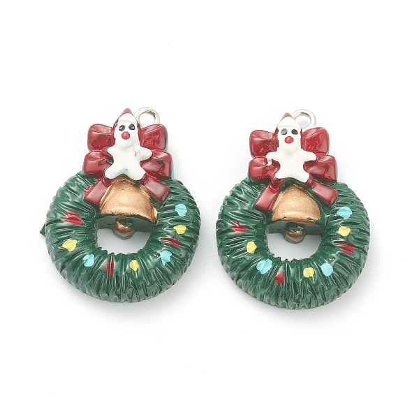 

PandaHall Resin Pendants, for Christmas Festival, with Platinum Iron Peg Bail, Wreath, Green, 30x22x8mm, Hole: 2mm Resin Flower Green